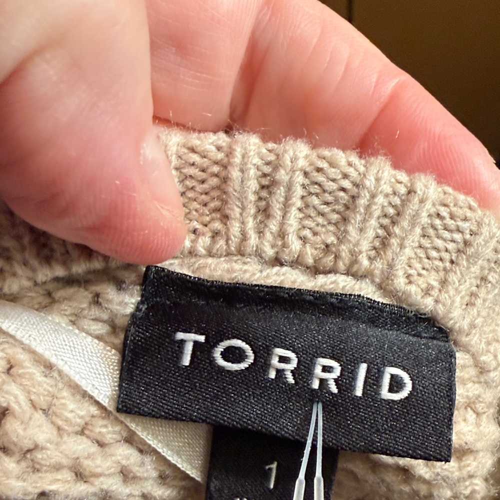 Torrid 14 Oatmeal Chunky Cable Knit Cardigan Soft Academia Cottagecore Grandpa - Picture 9 of 9